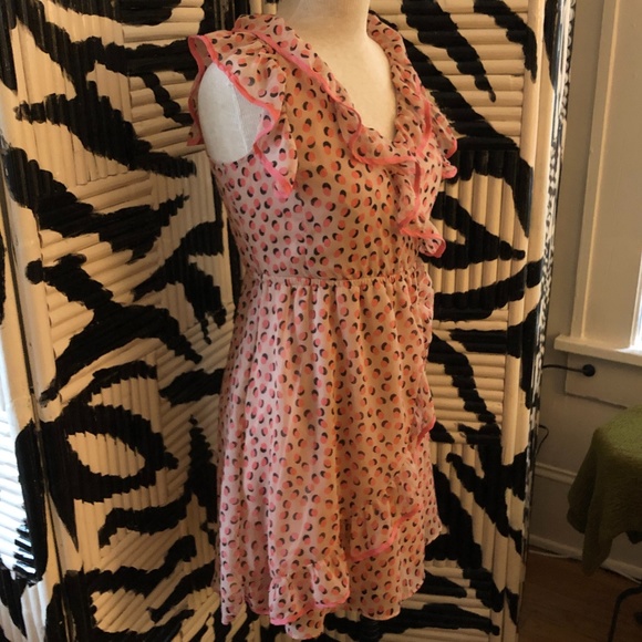 H&M Sheer Ruffled Animal Print Dress Peach 4 - Picture 3 of 8
